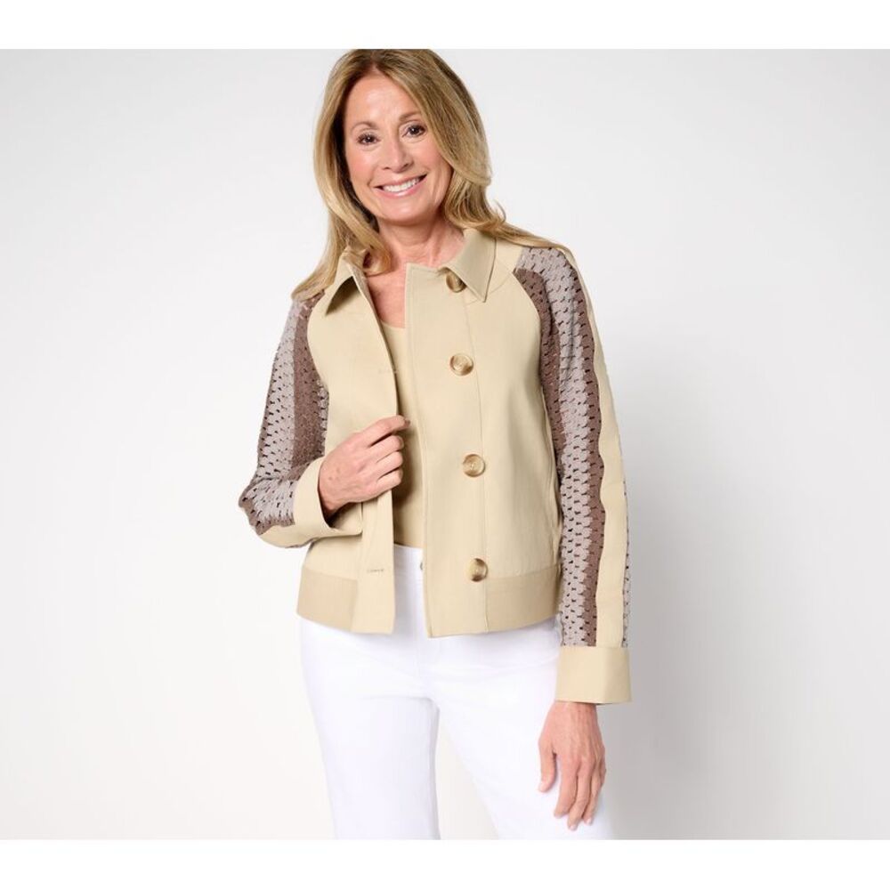 LEGO Women's Jacket Sz M Artisan Crochet & Twill Multi-colored